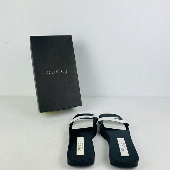 Gucci Tom Ford Black and White Leather Silver Hardware Flatform Sandals UK 5 - Picture 7 of 8